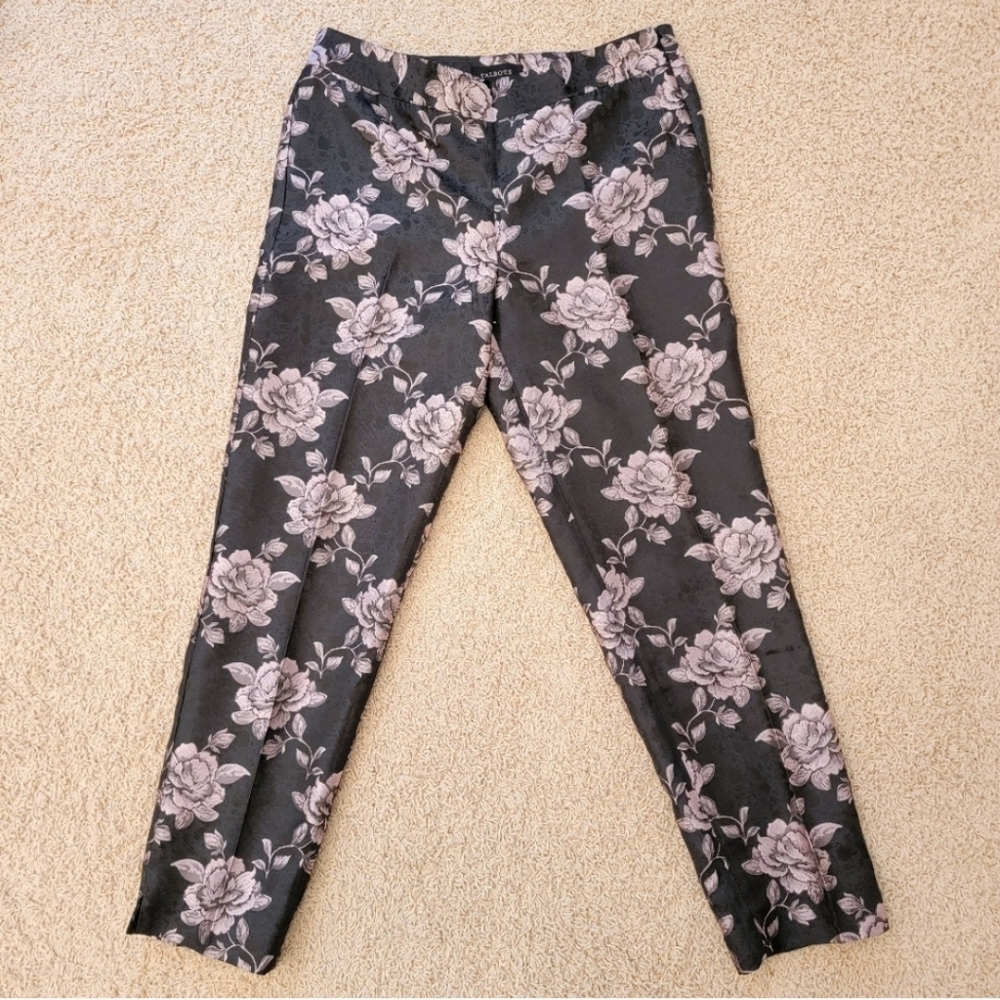 Talbots Rose Floral Matte Sheen Pants Black Size 6 NWT